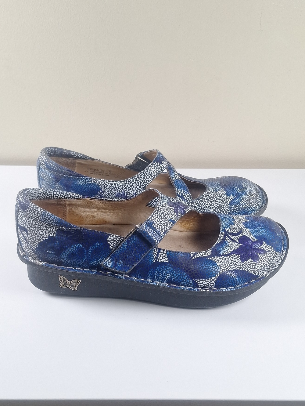Alegria Dayna "Blue Bouquet" Leather Mary Jane Clogs - Size EU 39 (US 9)